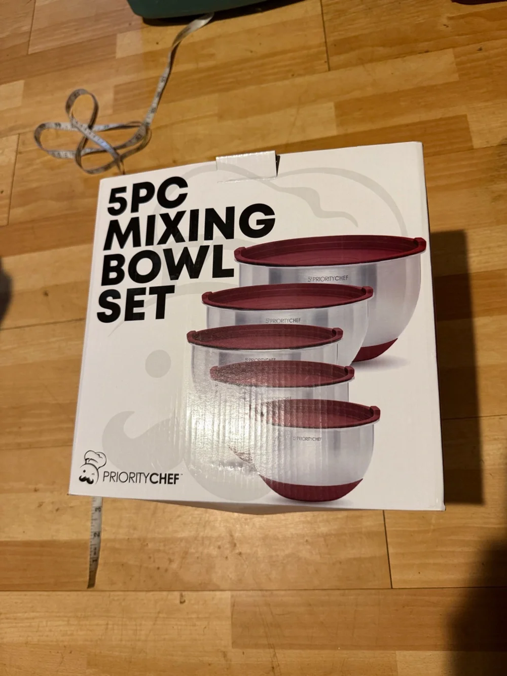 NWT Priority Chef 5-Piece Stainless Steel Mixing Bowl Set Red Lids